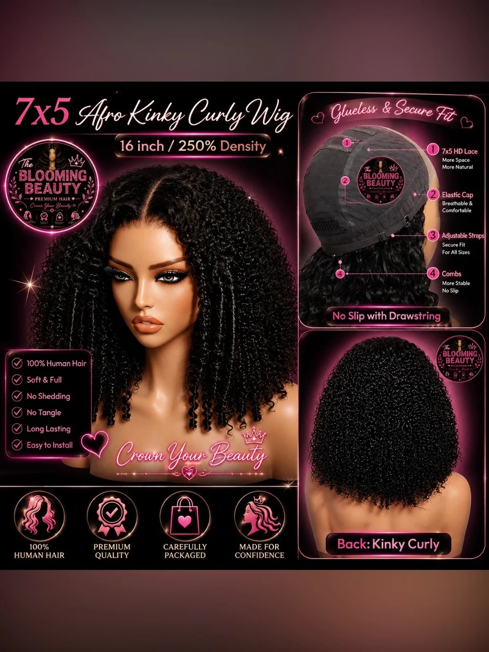 7x5 Afro Kinky Curly Wig - 16
